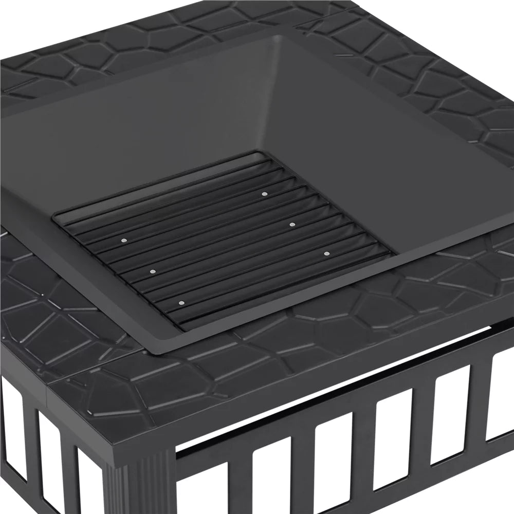 32'' Black Metal Square Fire Pit with Cover O9511