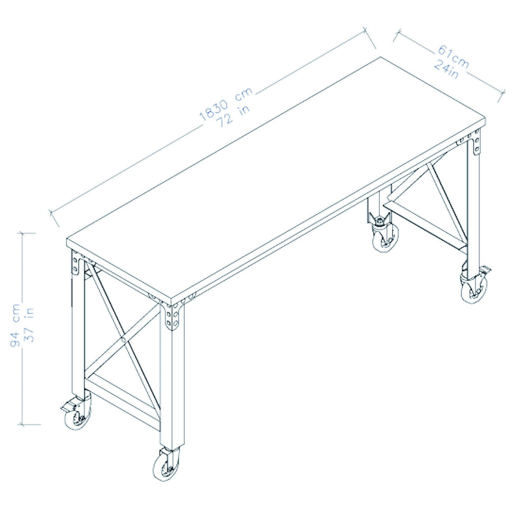 Rolling Industrial Desk with Wooden Top 52 Inches x 24 Inches J241689