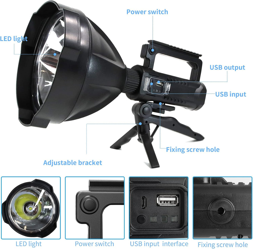 Rechargeable LED Spotlight Flashlight 90000 Lumens with Tripod G912
