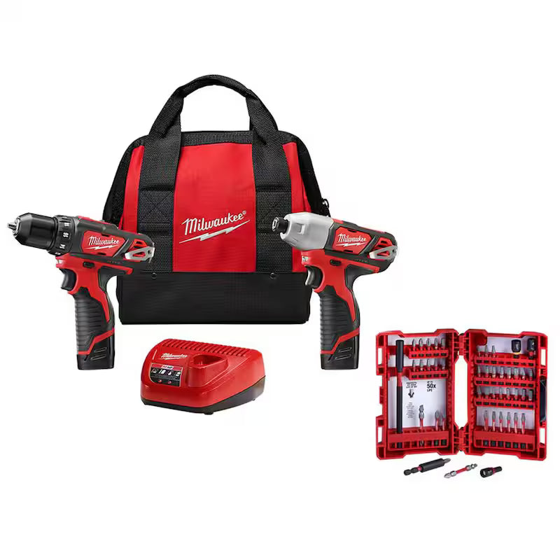 12V Lithium-Ion Cordless Drill Driver/Impact Driver Combo Kit with 45-Piece Bit Set P834937