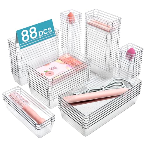 66 PCS Clear Plastic Drawer Organizer Bins R25069