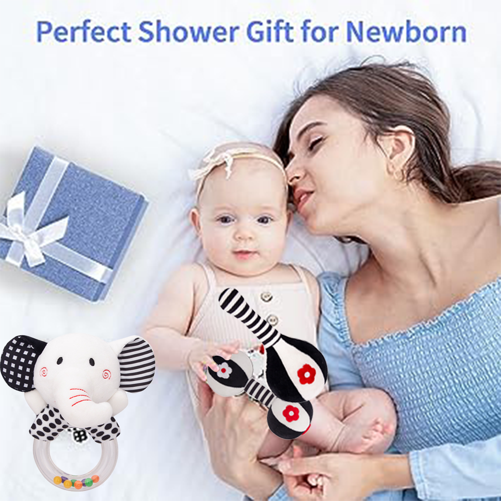 3PCS Soft High Contrast Black and White Baby Rattles X546908
