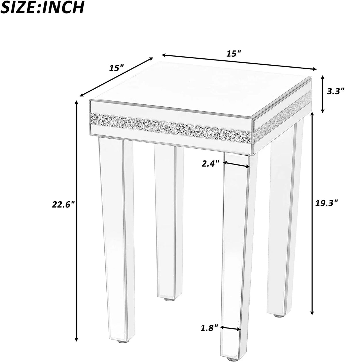 Glass Mirror Corner Table with Adjustable Height Legs N185923