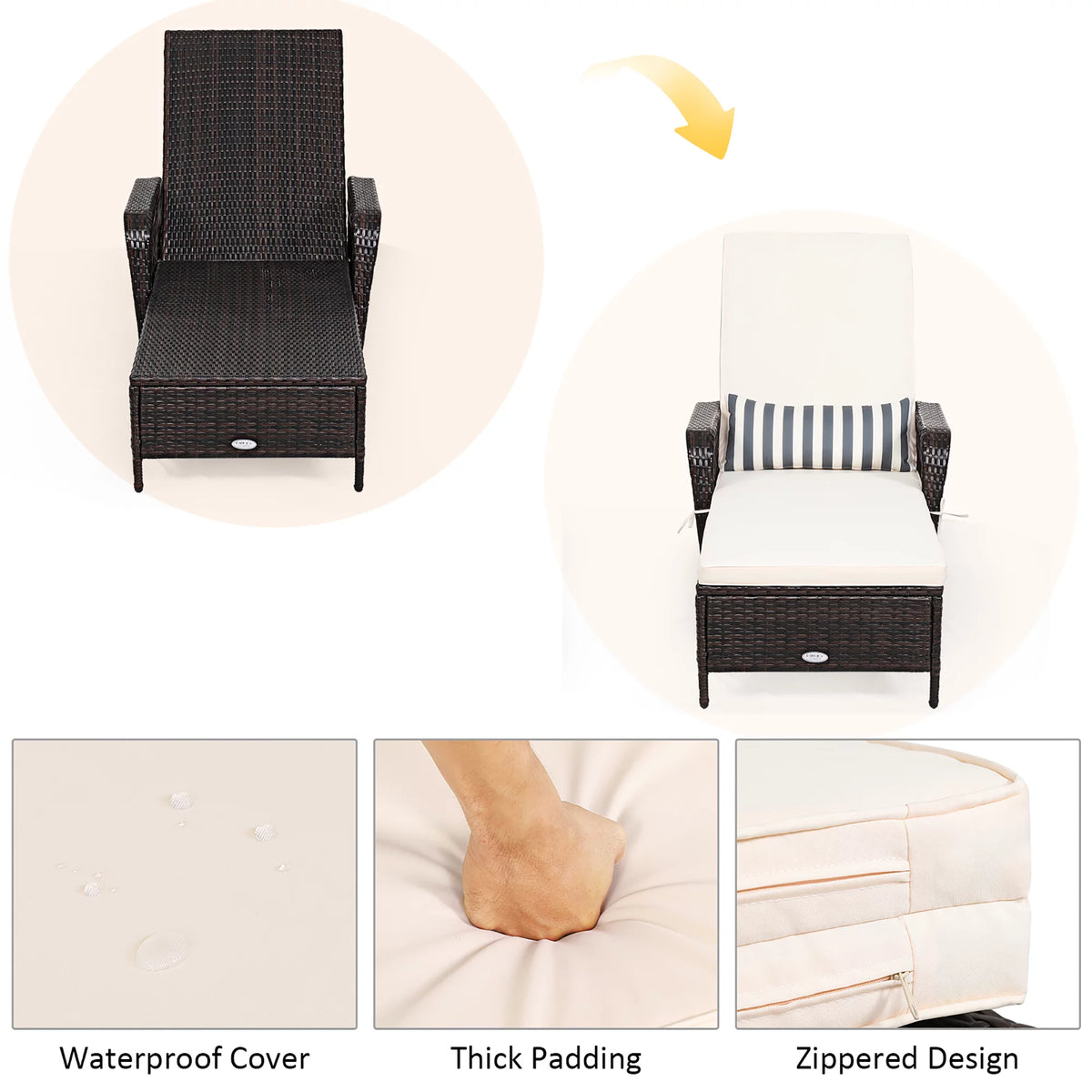 2PCS PE Rattan Chaise Lounge Chair G995468