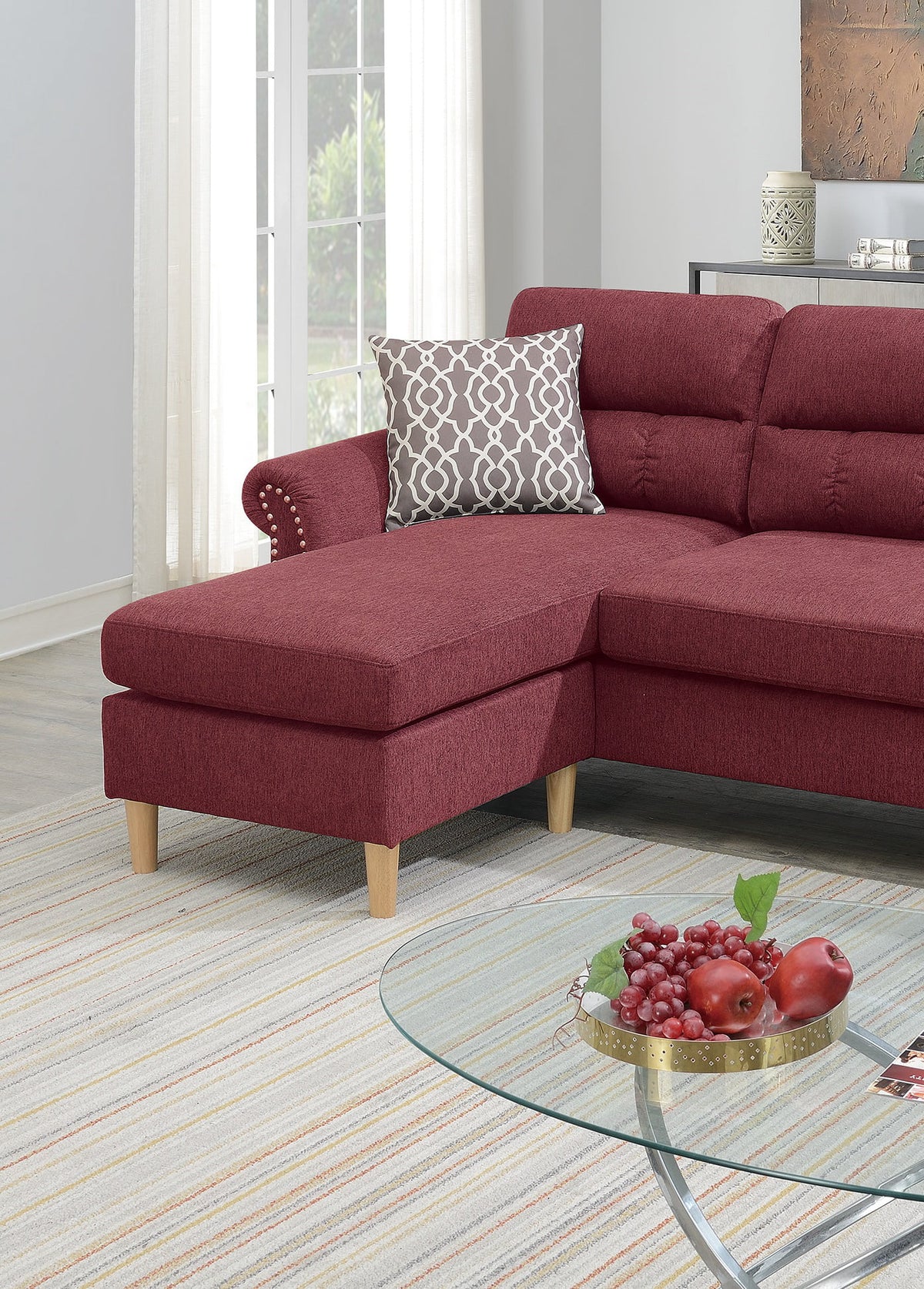 Red Polyfiber Reversible Sectional Sofa Set W32011