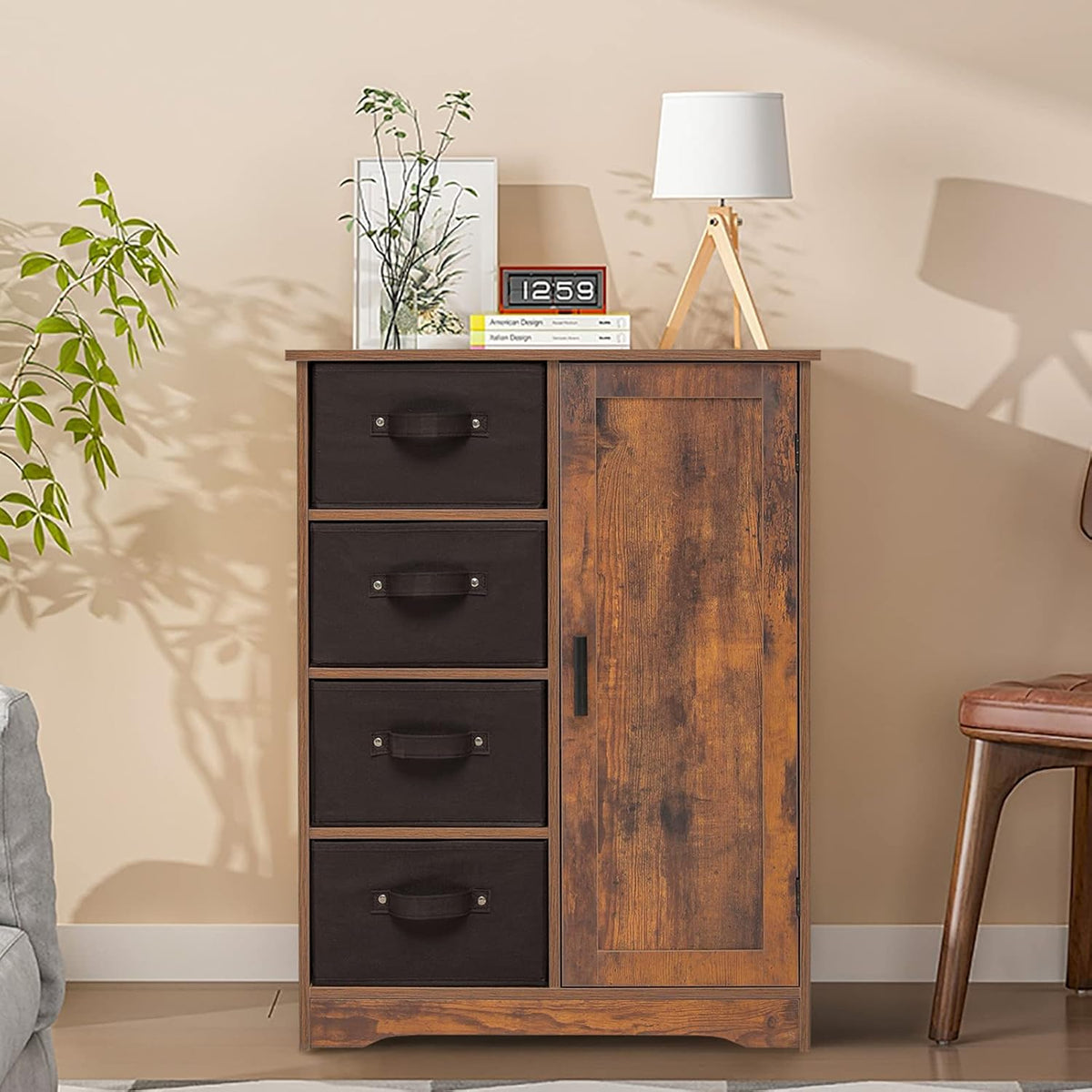Rustic Brown Storage Cabinet with 4 Removable Drawers and 1 Door N687065