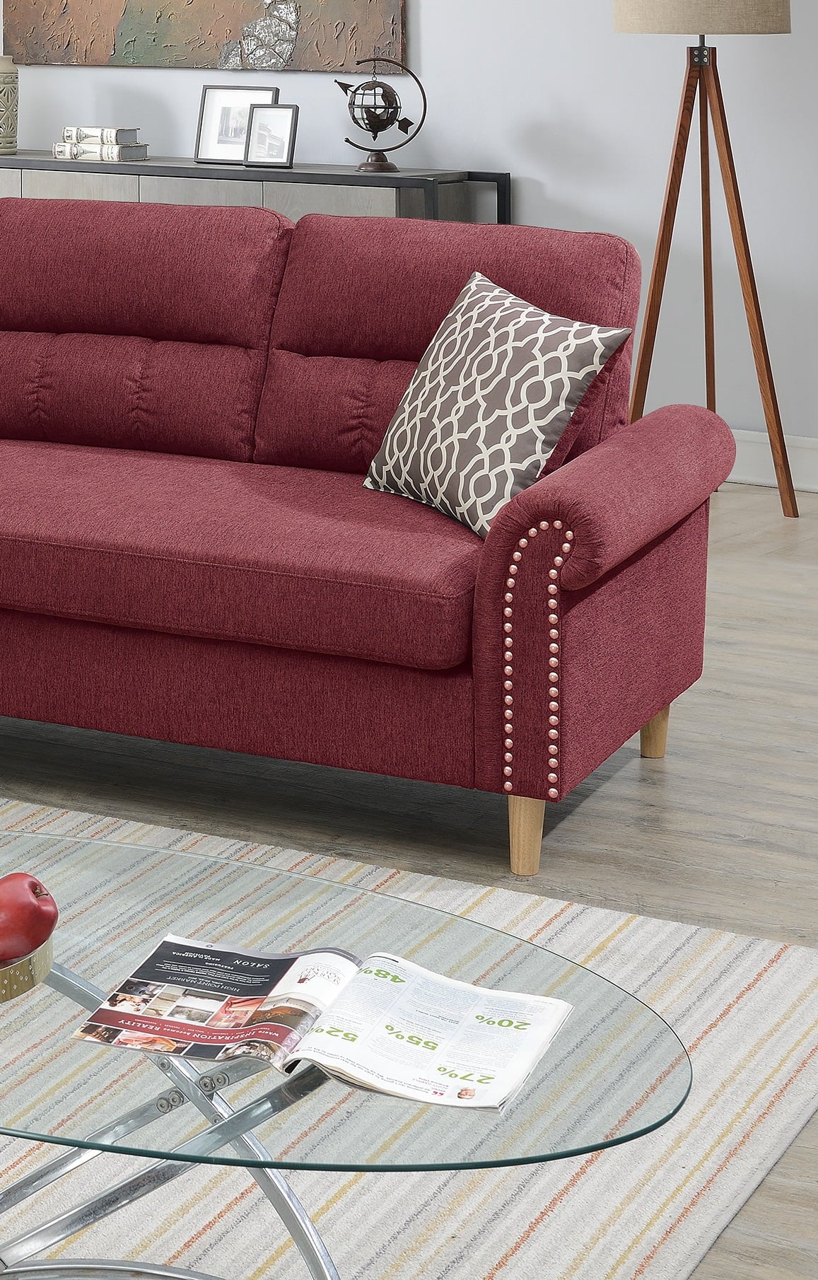 Red Polyfiber Reversible Sectional Sofa Set W32011