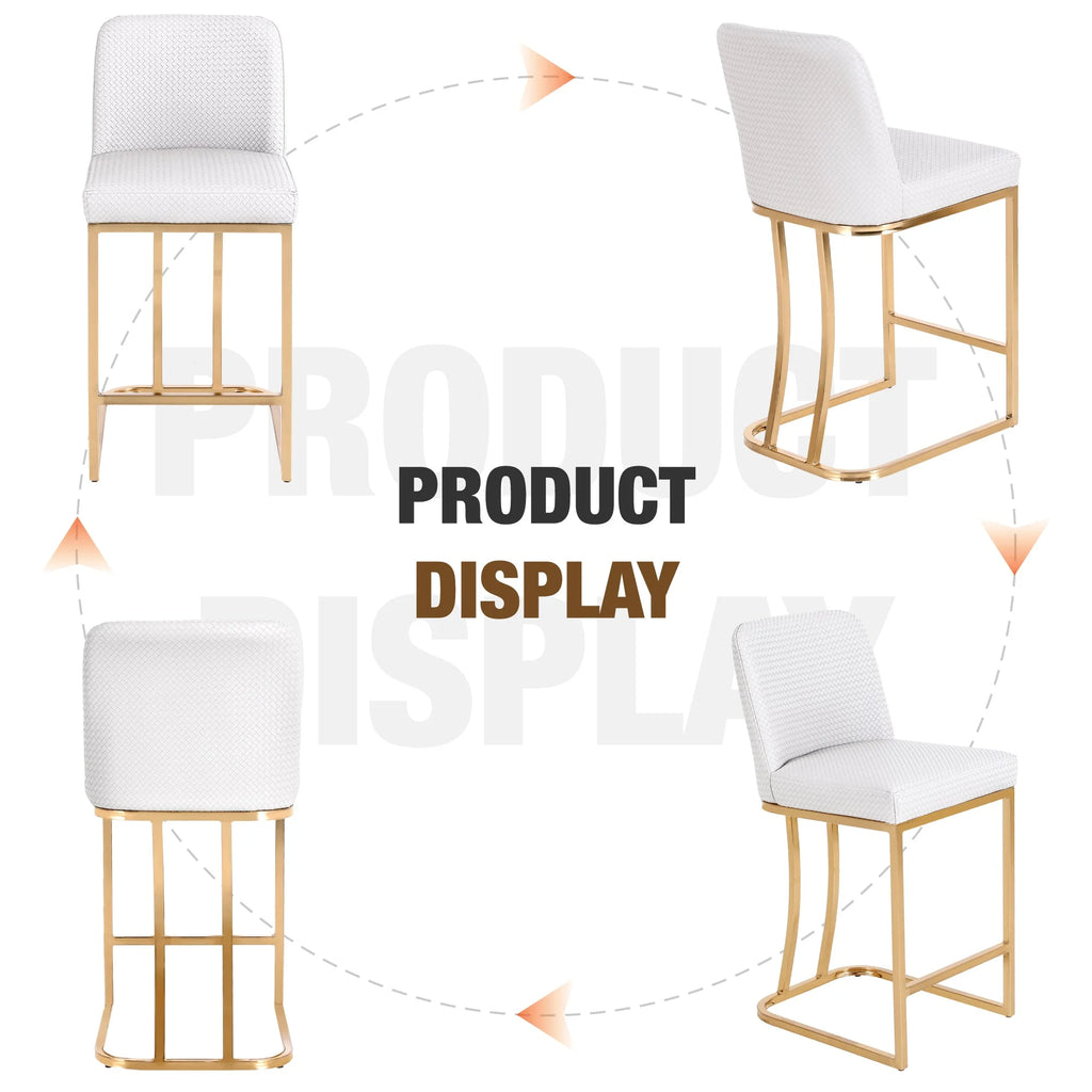 White & Gold 24 inch Bar Stools with Back Set of 2 P1759