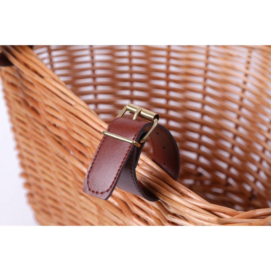 Wicker Front Bike Storage Basket with Faux Leather Straps S9520