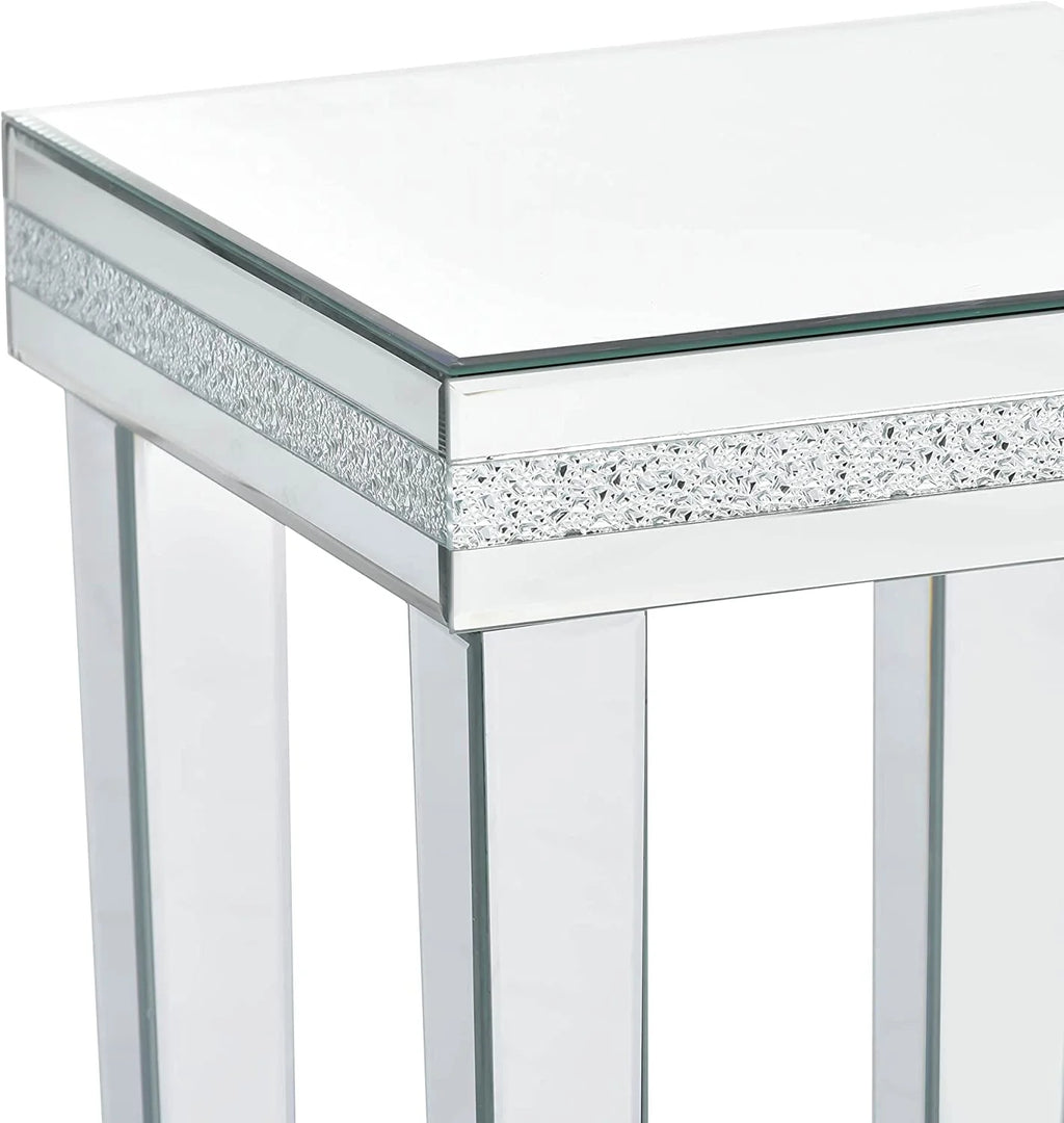 Glass Mirror Corner Table with Adjustable Height Legs N185923