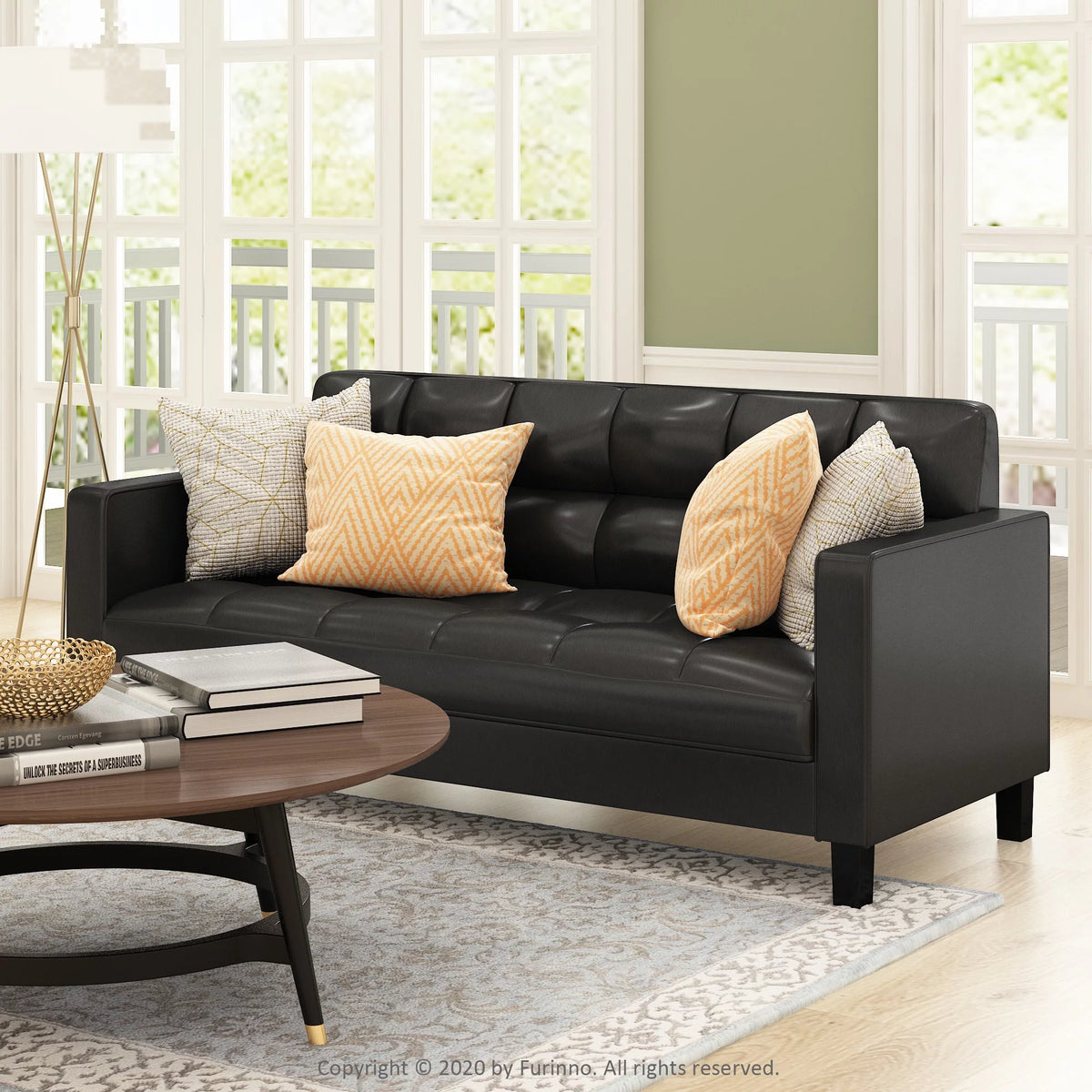 Black Faux Leather 3-Seater Sofa C745