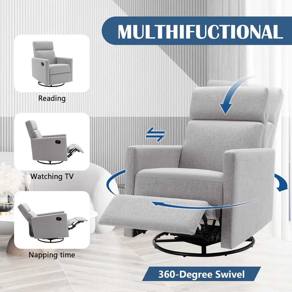 Gray Upholstered Swivel Recliner Chair P67016