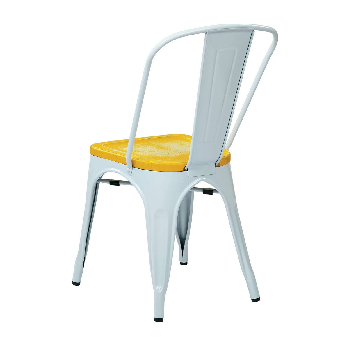 White Metal Chair with Vintage Wood Seat K907