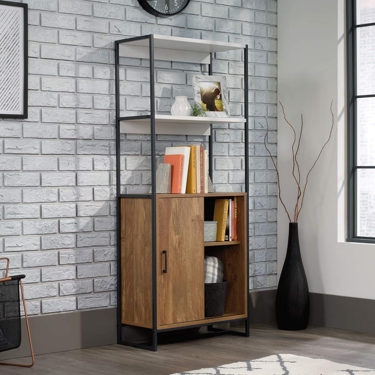 Sindoori Mango Finish & White Bookcase P501