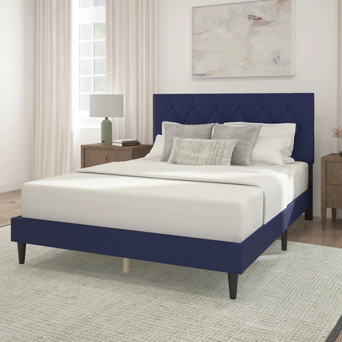 Gray Diamond Tufted Upholstered Queen Platform Bed W734