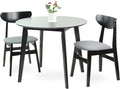 Set Of 3 Round Dining Table And 2 Side Chairs Solid Wood Padded Seat W322