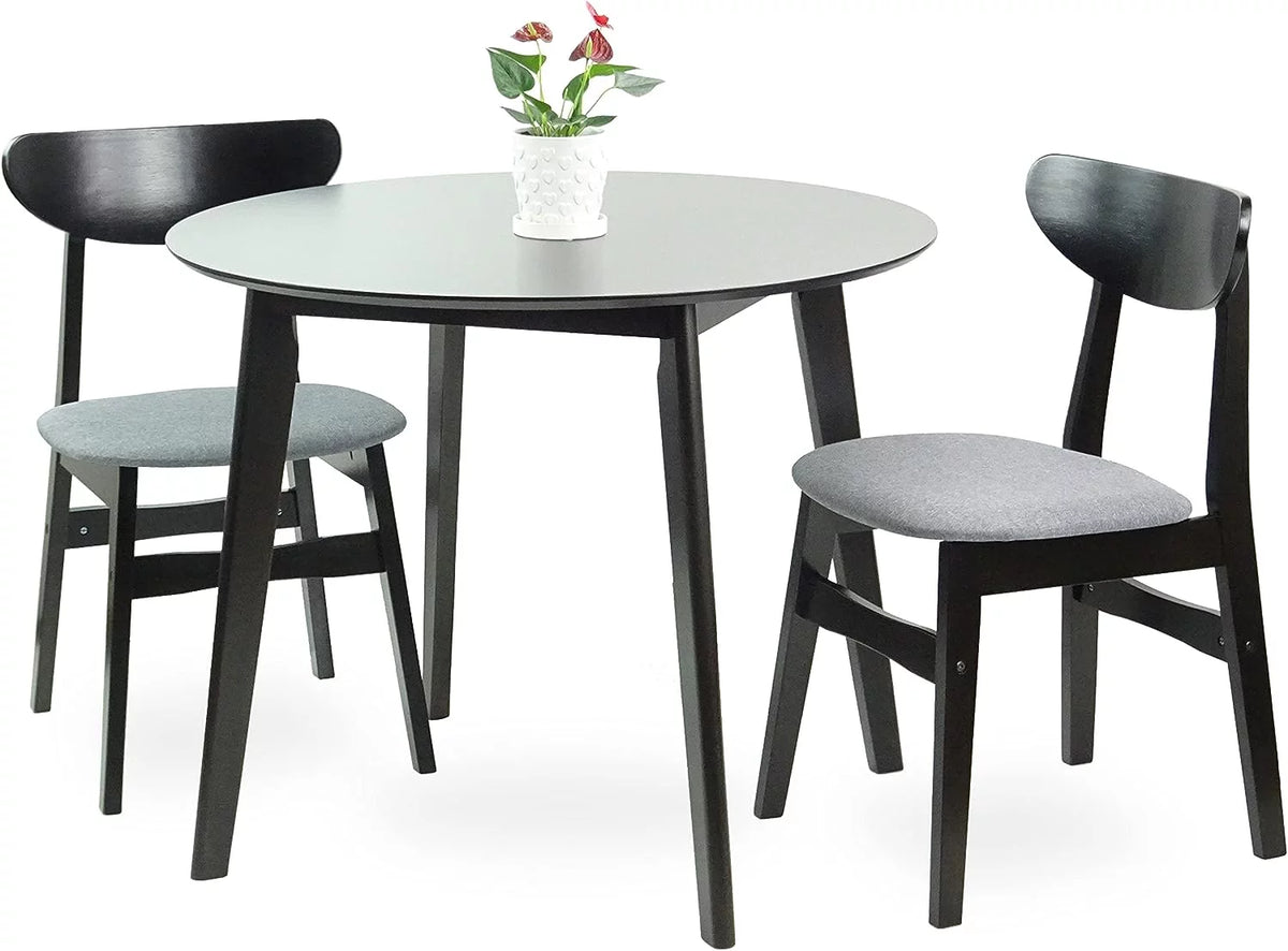 Set Of 3 Round Dining Table And 2 Side Chairs Solid Wood Padded Seat W322