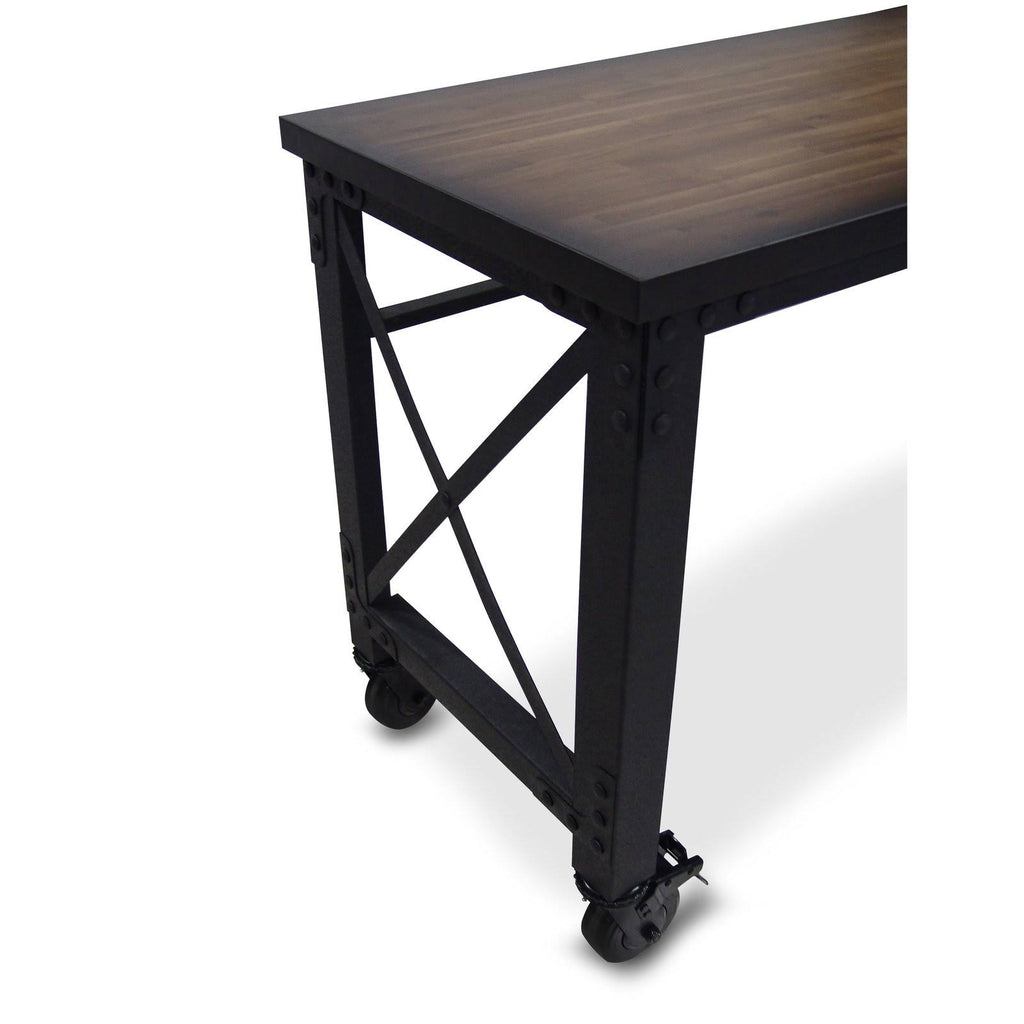 Rolling Industrial Desk with Wooden Top 52 Inches x 24 Inches J241689