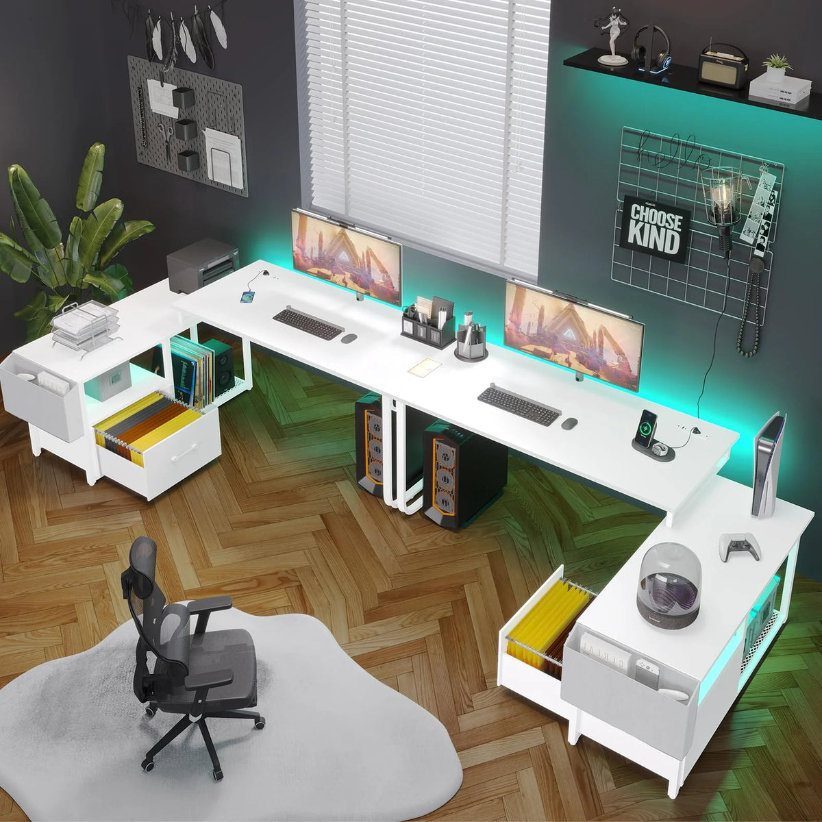 L Shaped Desk with LED Light and Power Outlet U429519