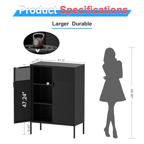 Black 2 Door Metal Storage Cabinet with Adjustable Shelf B2667