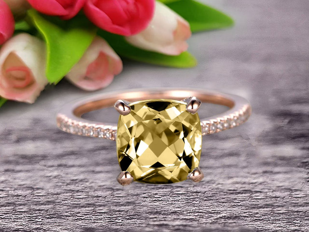 7mm Cushion Cut 1.80 Carat Champagne Diamond Moissanite Engagement Ring 10K Rose Gold V521