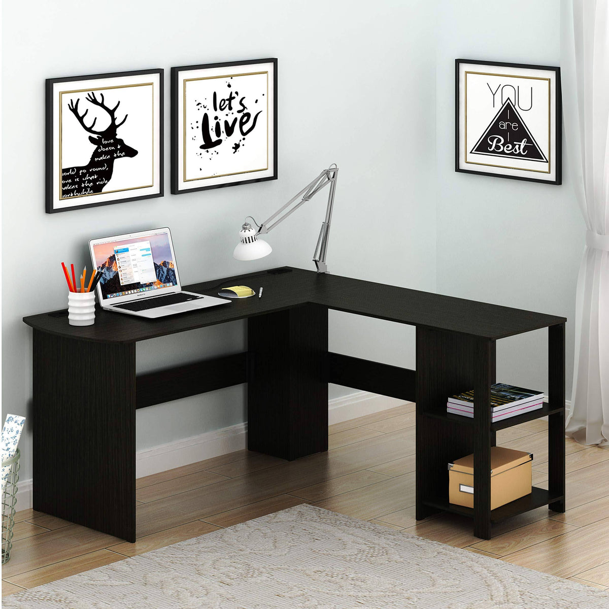 Espresso L-Shaped Wood Corner Desk C4508