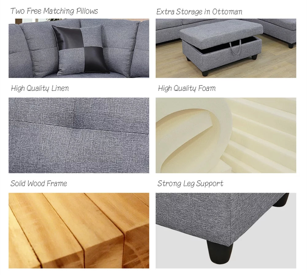 106.5'' Sectional Sofa with Storage Ottoman O2908