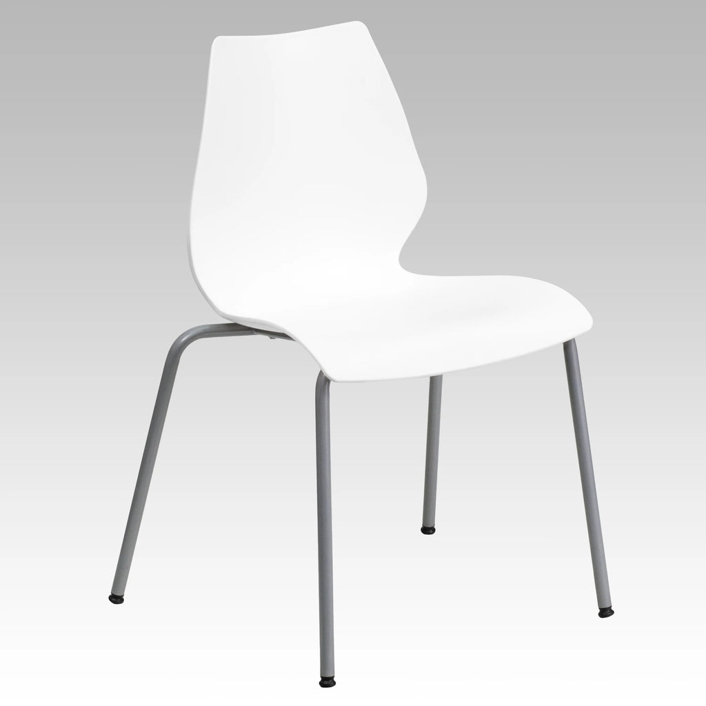 White Stack Chair with Lumbar Support and Silver Frame K26763