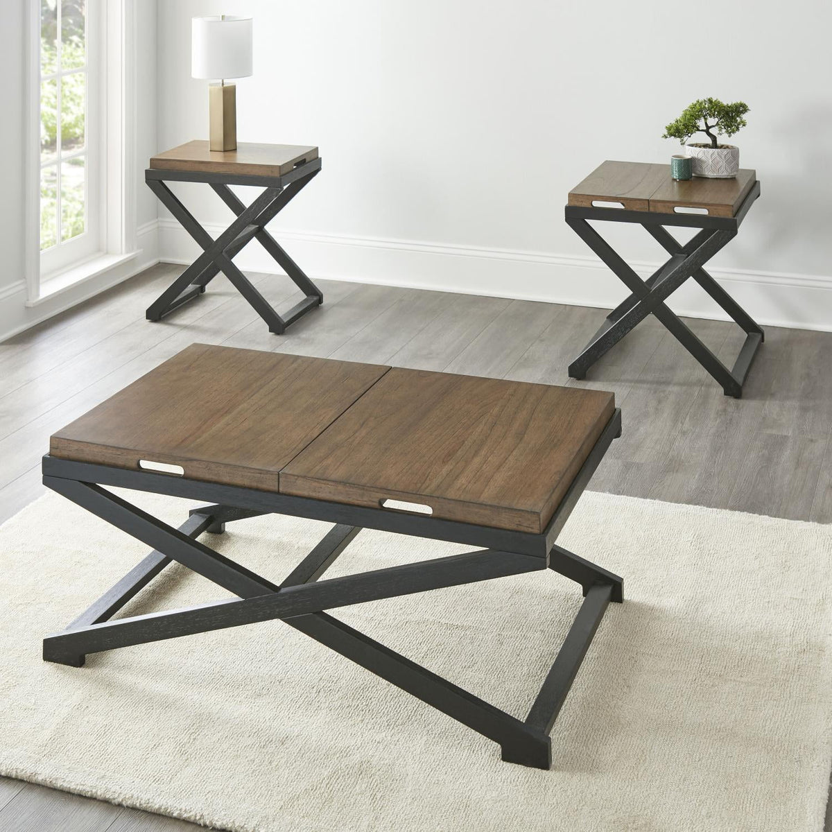 Walnut and Ebony Solid Wood Chairside Table Q805639
