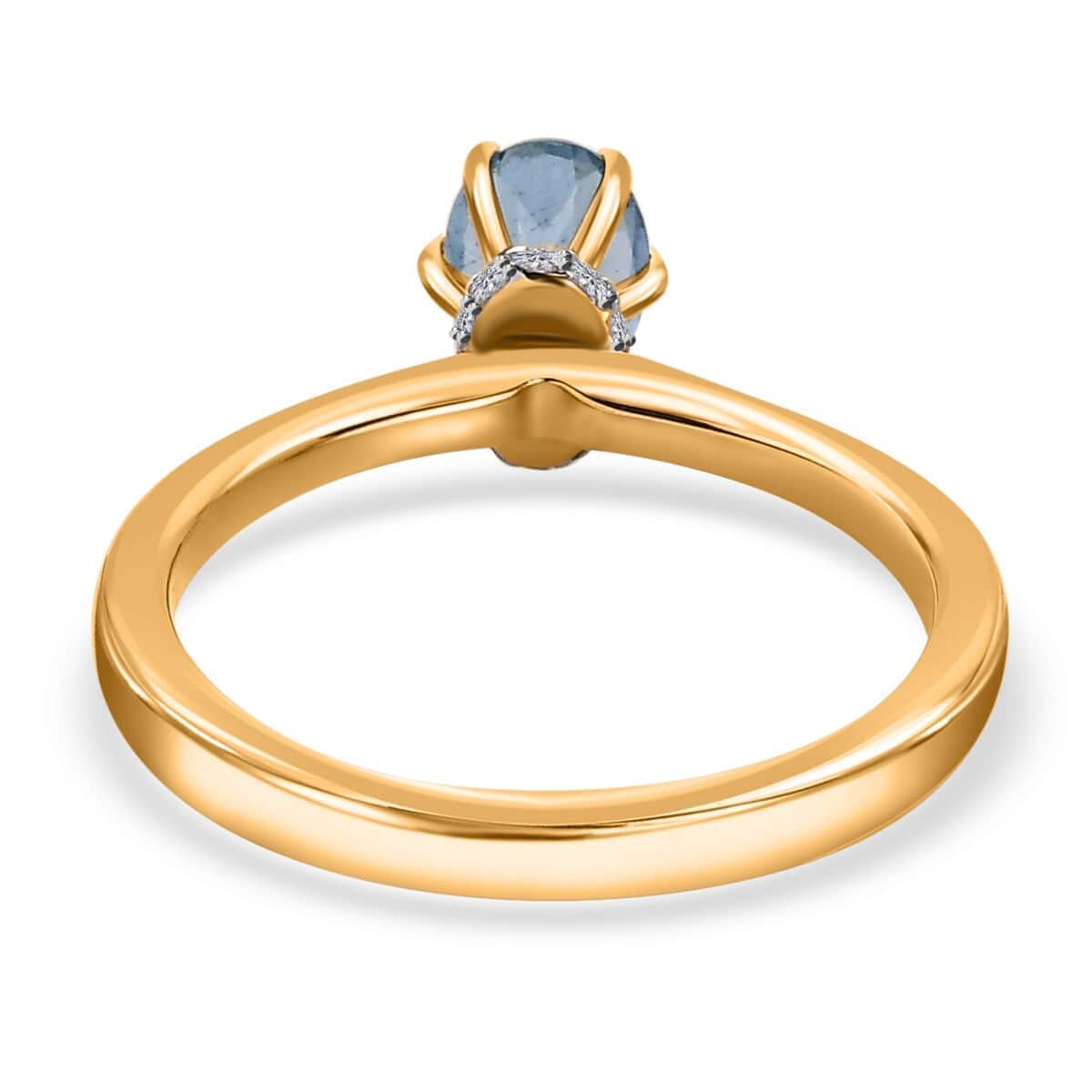 Oval Blue Aquamarine White Diamond 18K Yellow Gold Ring Size 7 M9309