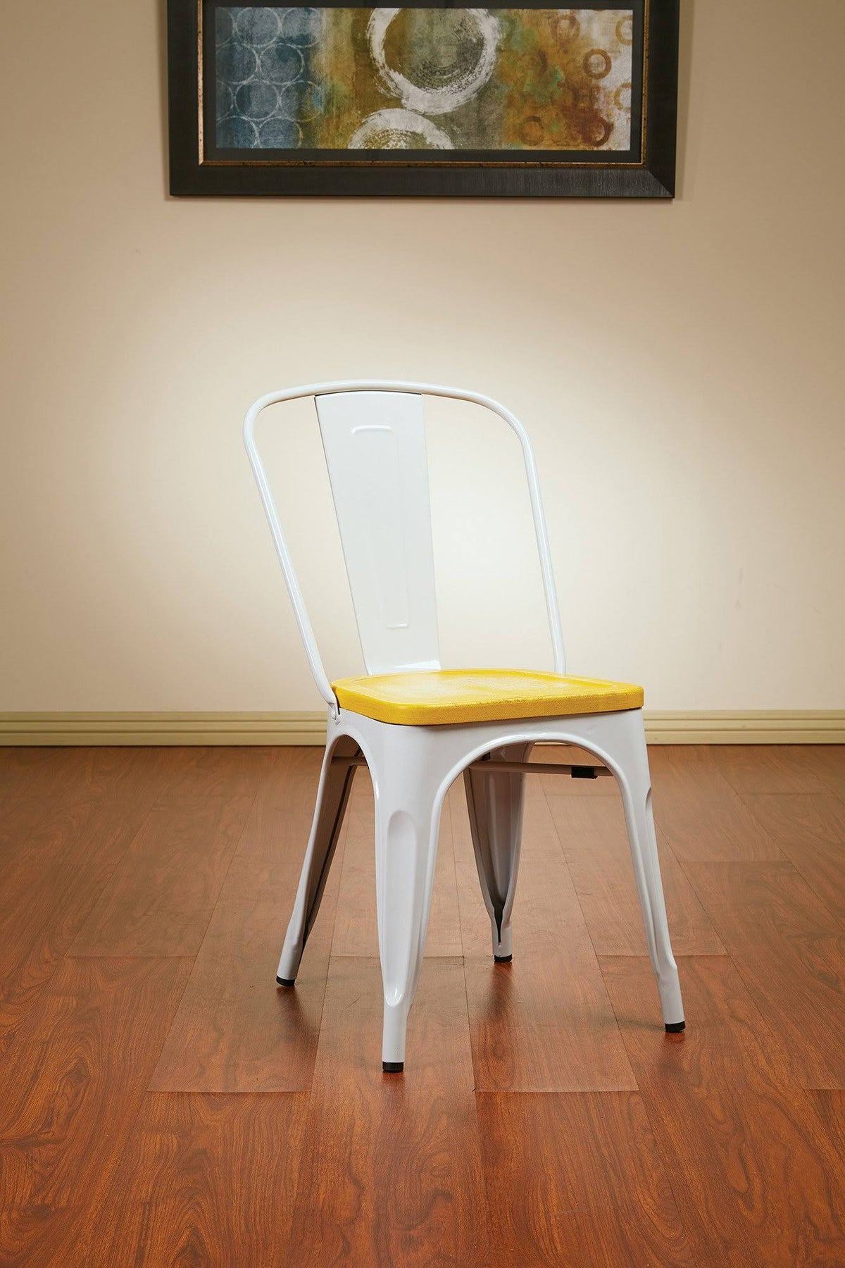 White Metal Chair with Vintage Wood Seat K907