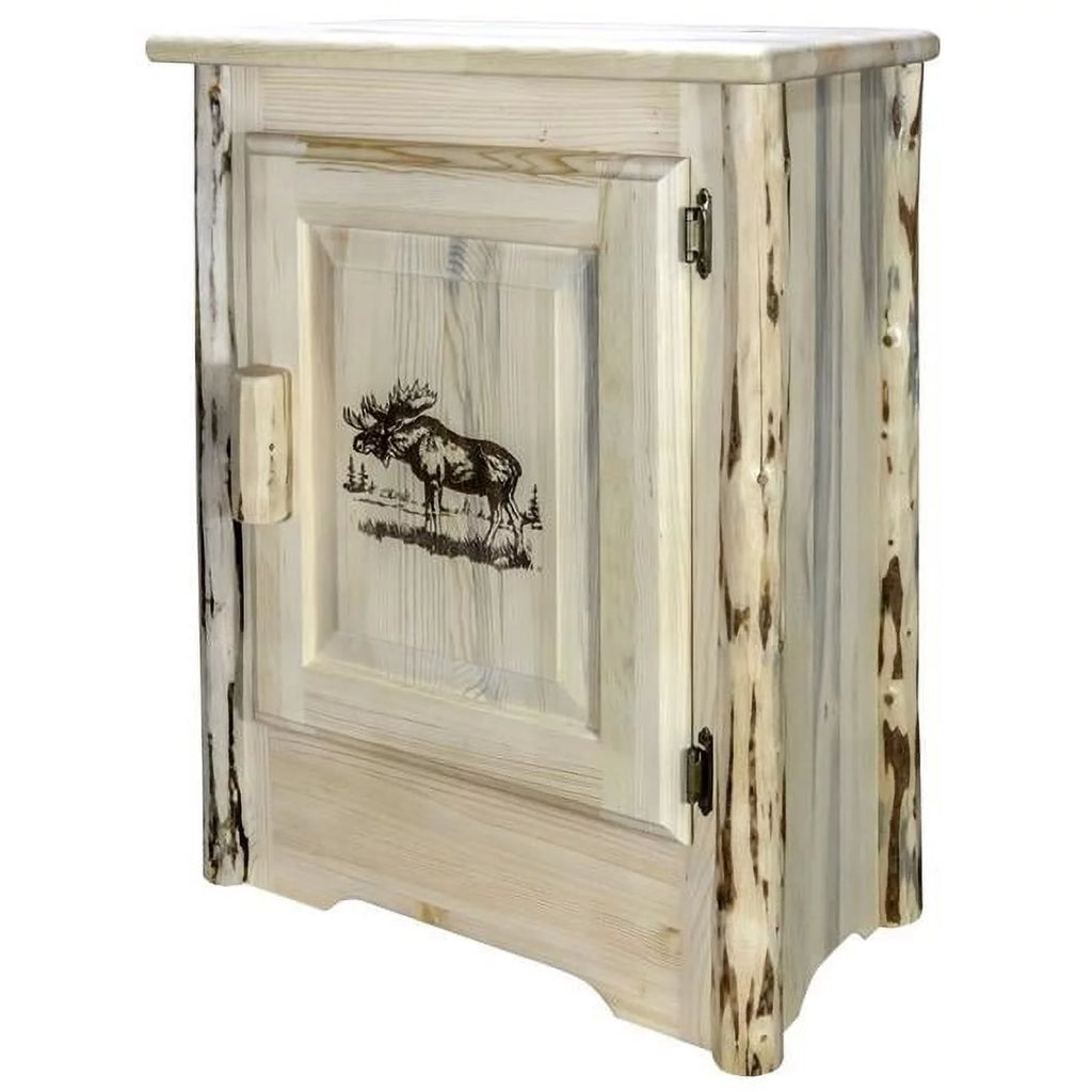 Wood Accent Cabinet with Engraved Moose in Natural Y70889