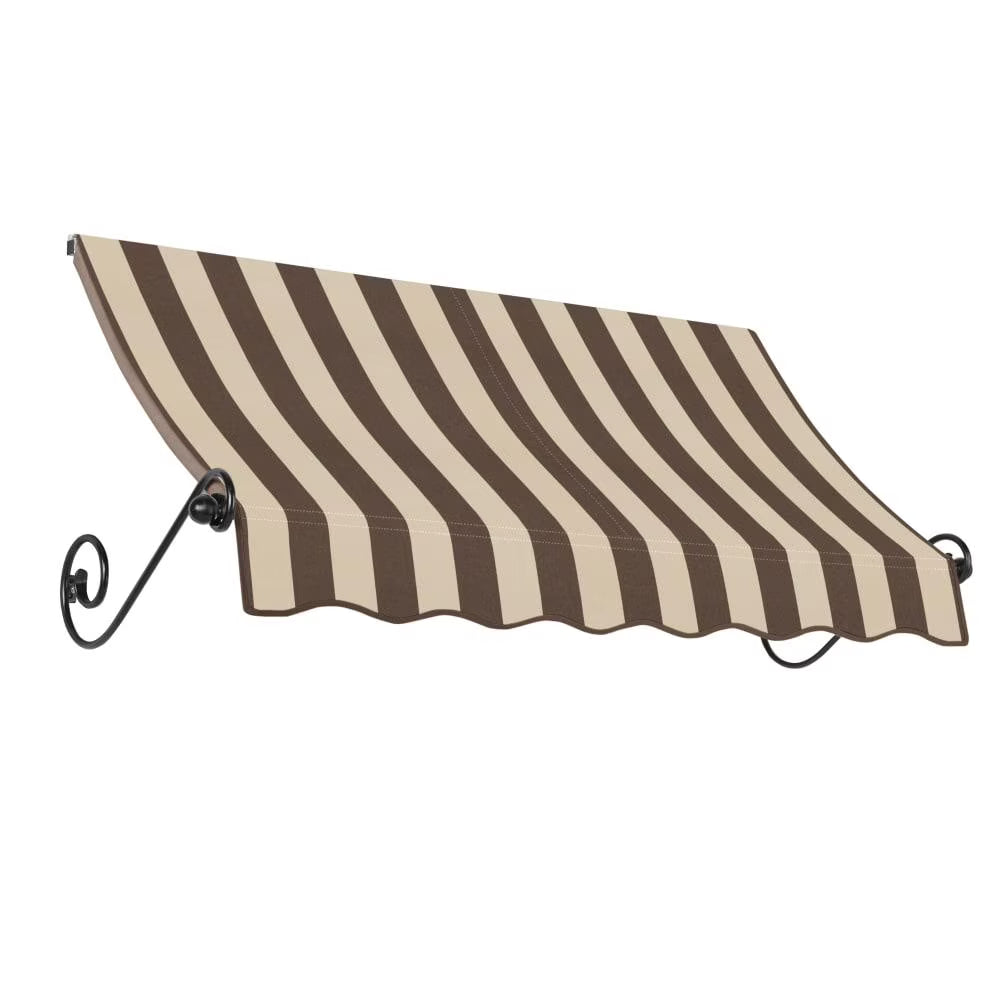 8.375 ft Fixed Awning Acrylic Fabric, Brown/Tan Stripe N2913