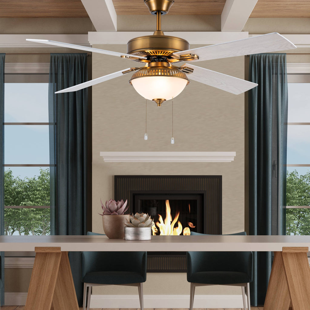 Brass and White LED Ceiling Fan with Light U925