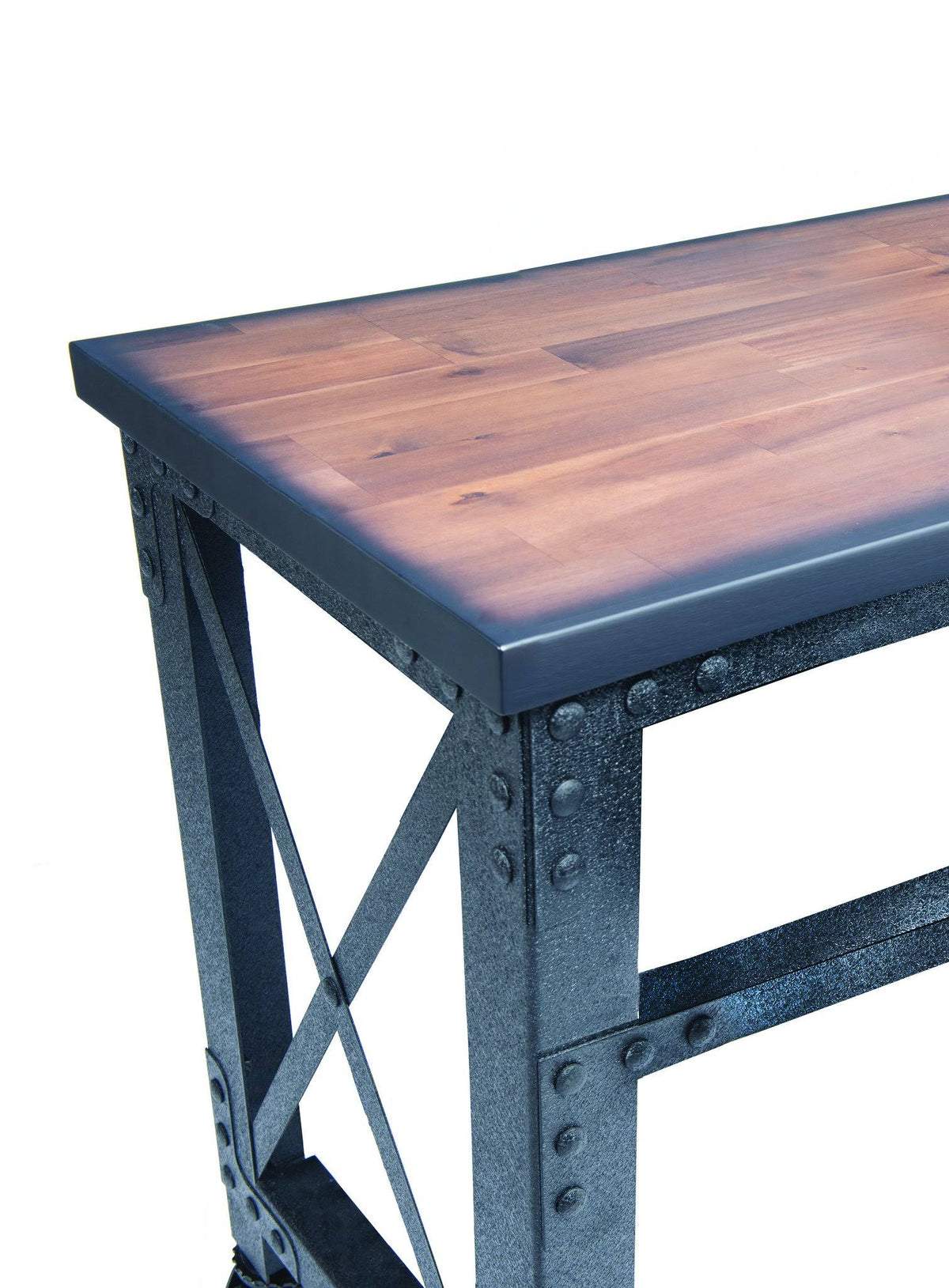 Rolling Industrial Desk with Wooden Top 52 Inches x 24 Inches J241689