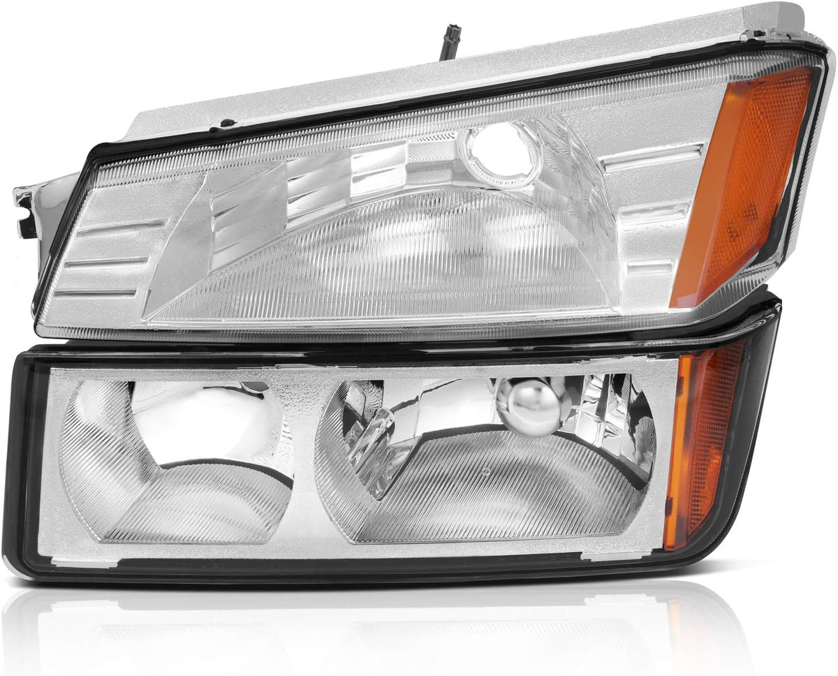 Chrome Housing Amber Reflector Headlight Assembly Pair V8495