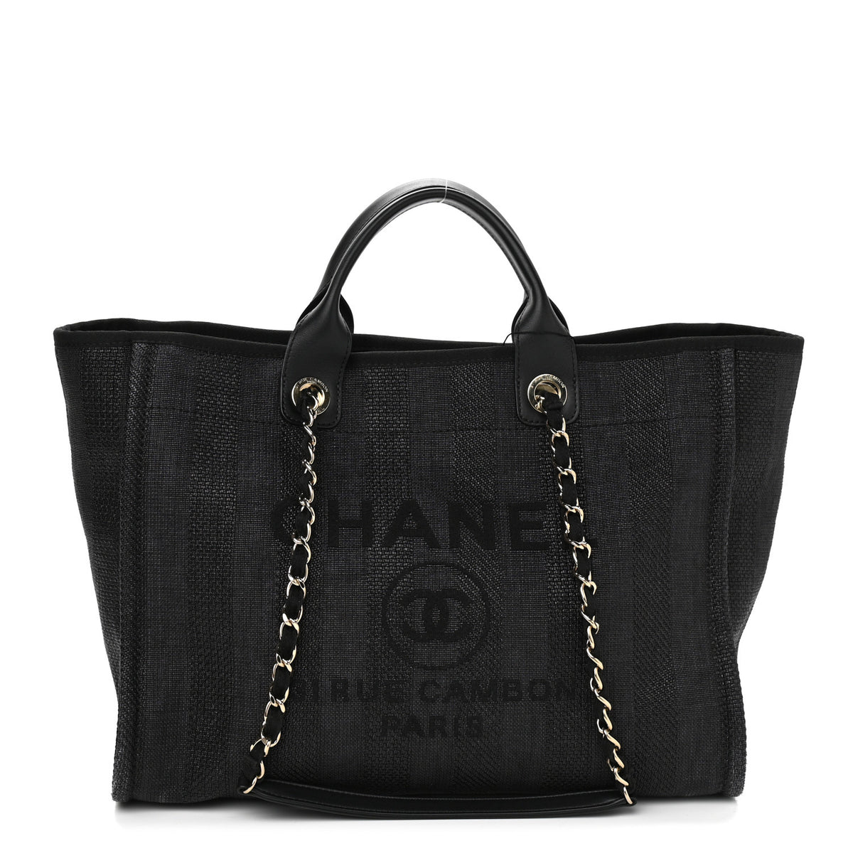 Mixed Fibers Calfskin Striped Medium Tote Black Q45941