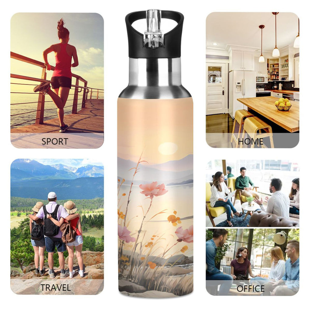 Stainless Steel Insulated Thermos Vacuum Flask Water Bottle with Straw Lid W254