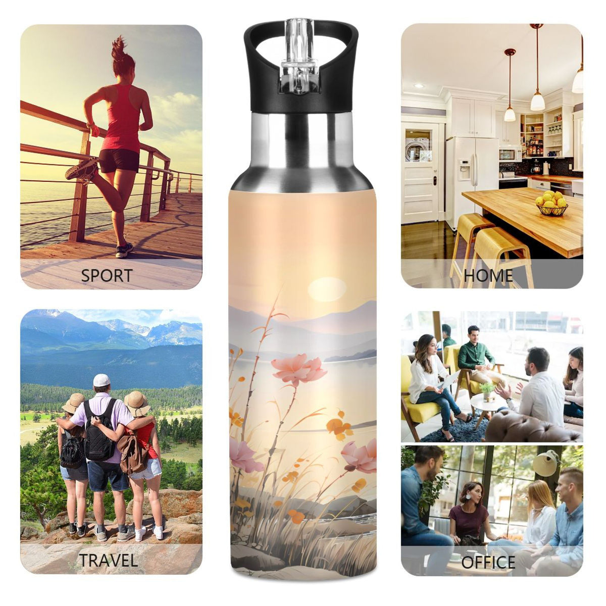 Stainless Steel Insulated Thermos Vacuum Flask Water Bottle with Straw Lid W254