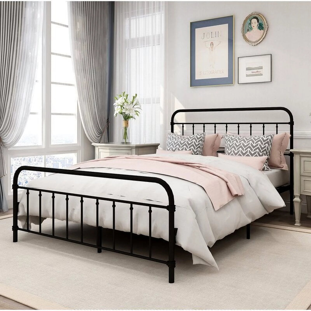 Metal Twin Bed Frame with Headboard and Footboard V395