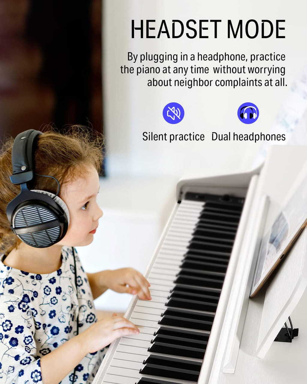 White 88-Key Weighted Action Digital Piano Bundle with Furniture Stand and Power Adapter L49309