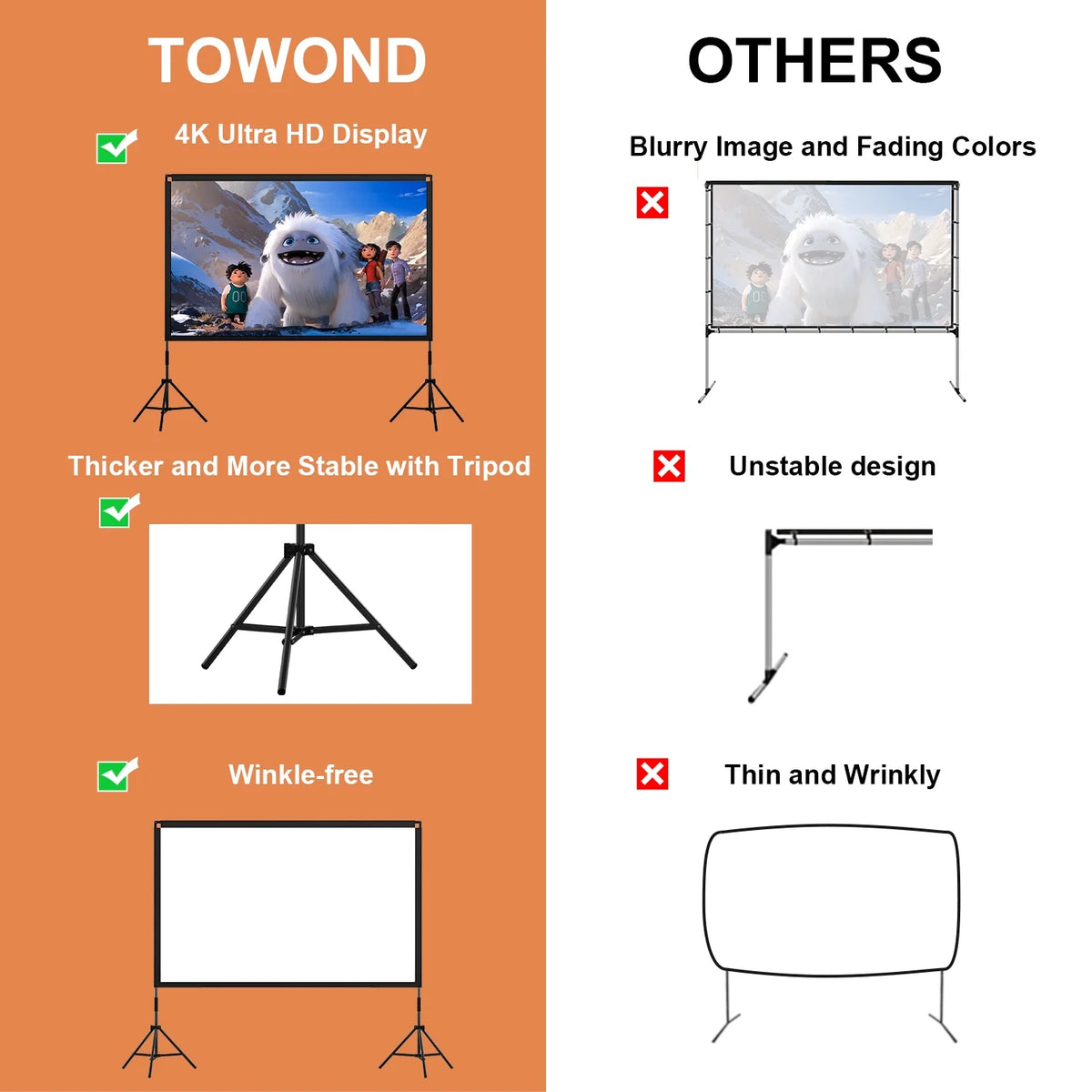 100inch Projector Screen with Stand 16:9 4K Wrinkle-Free with Carry Bag F435