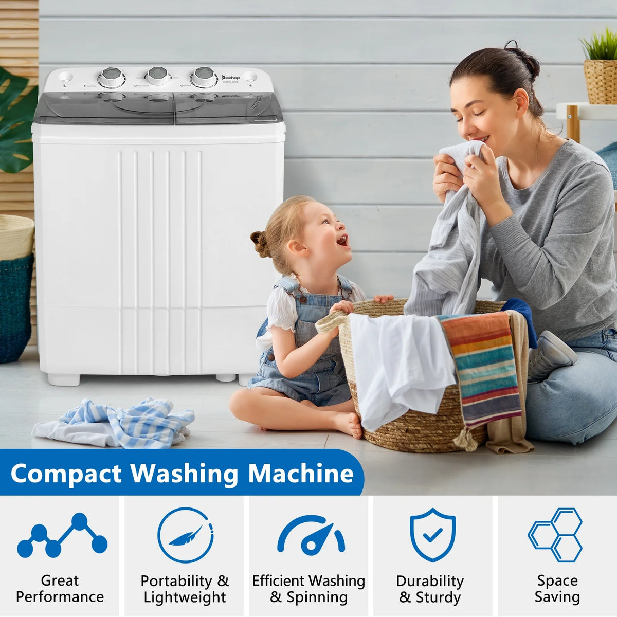 Grey Twin Tub Portable Washing Machine R444