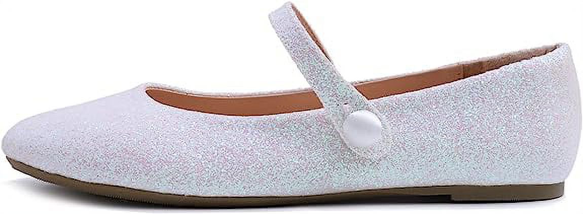 White Glitter Mary Jane Slip On Flats O64466