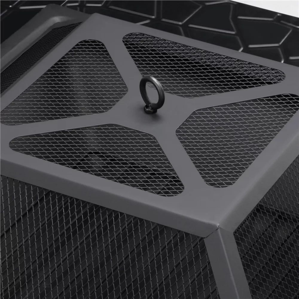 32'' Black Metal Square Fire Pit with Cover O9511