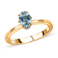 Oval Blue Aquamarine White Diamond 18K Yellow Gold Ring Size 7 M9309