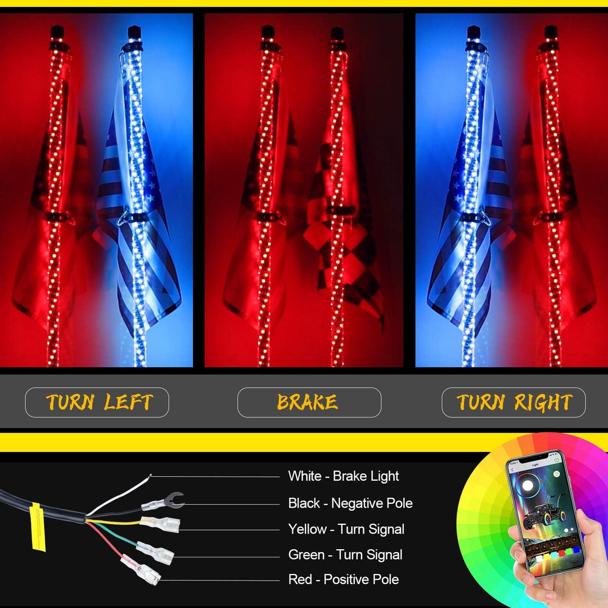 2PCS 4FT Lighted Whips with Remote and App Control T775524