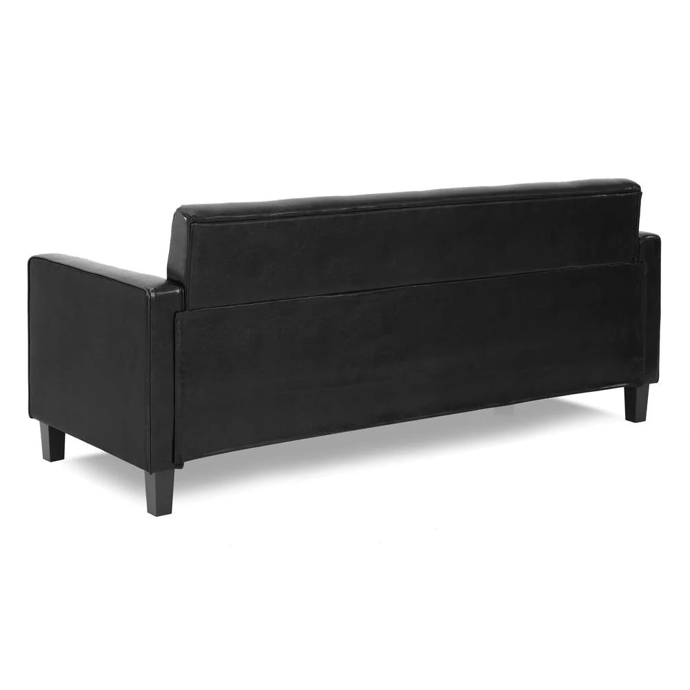 Black Faux Leather 3-Seater Sofa C745