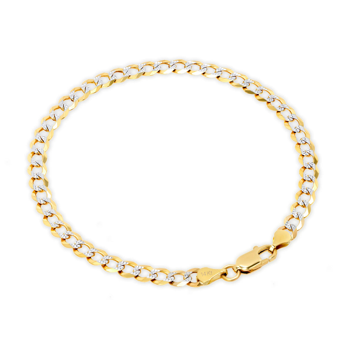 14k Yellow Gold Solid 5mm Cuban Chain Pave Two Tone Bracelet M75471