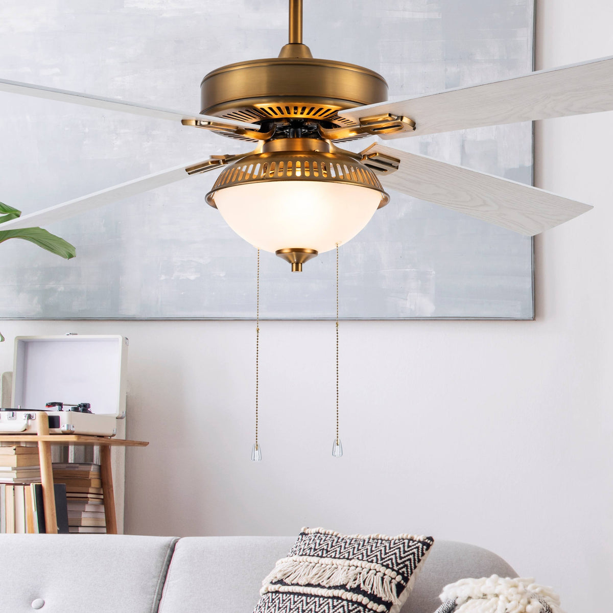 Brass and White LED Ceiling Fan with Light U925